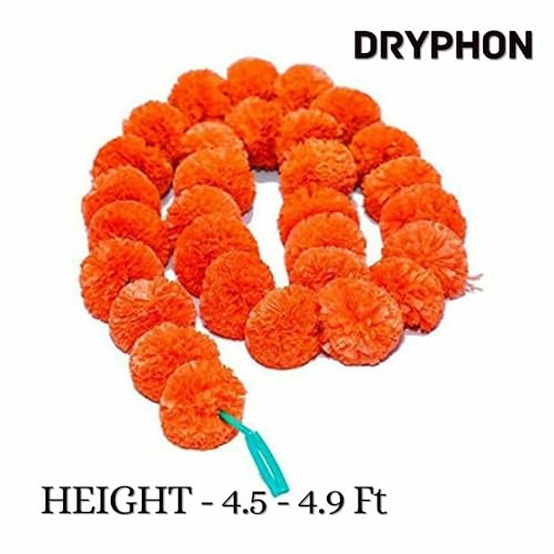DRYPHON Artificial Flowers for Decoration, Marigold Flower Garlands for Home Decoration, Diwali Decoration Items for Home Decor, Pooja Room Decoration Items, Wedding Housewarming (Orange, Pack of 5)