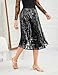 Bridesmay Sequin Pleated Skirts for Women Sparkle High Waisted Flowy A Line Midi Skirt for Evening Party 2025 Black S