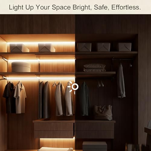 Image of ZSLAIFU Battery Powered LED Strip Lights, 3.3FT COB LED Strip Light, Battery Operated LED Lights, Warm LED Strip Lights Battery Powered for Closet, Cabinet, Shelf, Kitchen, DIY Lighting