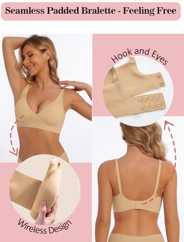 Image of Deep V Bra Wireless Sexy Push Up Bralette Padded Seamless Jelly Bra | Low Cut Plunge V-Neck, Wide Straps, Back Smoothing, Bras for Women No Underwire, Soft Comfortable Bralettes