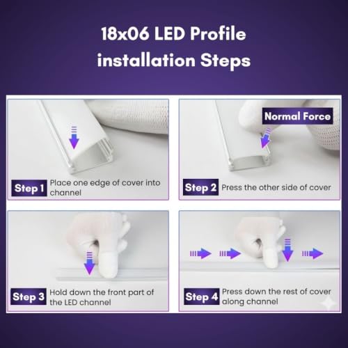 Image of 18x06 Aluminum Channel Profile with Diffuser Cover, Mounting Clips & End Caps | Aluminum LED Strip Light Housing for Cabinet, Ceiling, Shelf & Wall Lighting (Pack of 6)