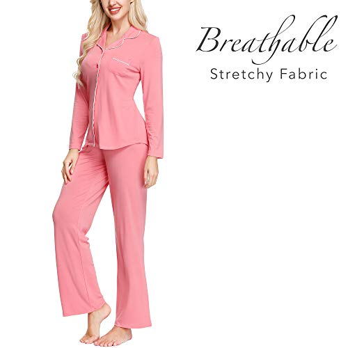 INK+IVY Women's Rayon Long Sleeve Button Top & Trouser Pajama Set, Casual Soft Breathable Sleepwear2