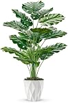Der Rose 28" Faux Plantes Grandes Artificial Monstera Faux Pot Plantes Intérieures avec Pot Blanc pour la Maison Bureau Salon Décor