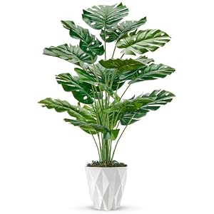 Der Rose 28″ Tall Fake Plants Large Artificial Monstera Faux Potted Plants Indoor with White Pot for Home Office Living Room Decor