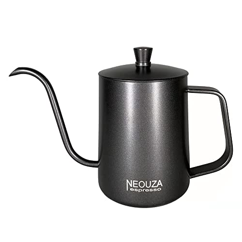 NEOUZA Hervidor de café con cuello de cisne, cafetera de goteo de acero inoxidable, 600 ml, color negro
