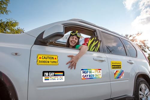 Image of 16PCS Gay Pride Car Bumper Magnets: Funny Rainbow Decals Bulk for LGBT Parade, Truck, Fridge, Cruise - Prank Gift Idea (Retro Fresh)