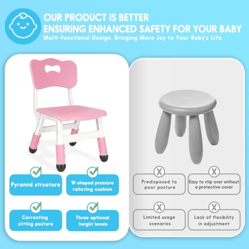 Kids-Chair-Height-Adjustable-Toddler-Chair-Max-Load-220LBS-Plastic-Indoor-Outdoor-Chair-for-Children-Age-1-6-School-Home-Daycare-Use-Pink Kids Chair Height Adjustable Toddler Chair Max Load 220LBS Plastic Indoor Outdoor Chair for Children Age 1 6 School Home Daycare Use Pink