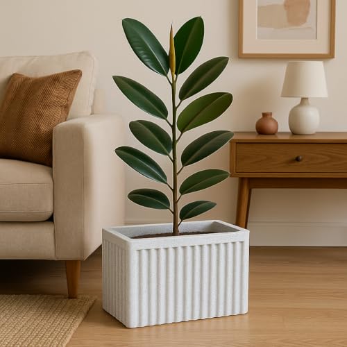 Image of Bigsmall Designed Plant Pots, Premium Durable Polymer Flower Pots for Indoor & Outdoor Plants - Lightweight, Stylish, and Weather-Resistant Garden Planters (Ripples- White Stone, 12 Inch)