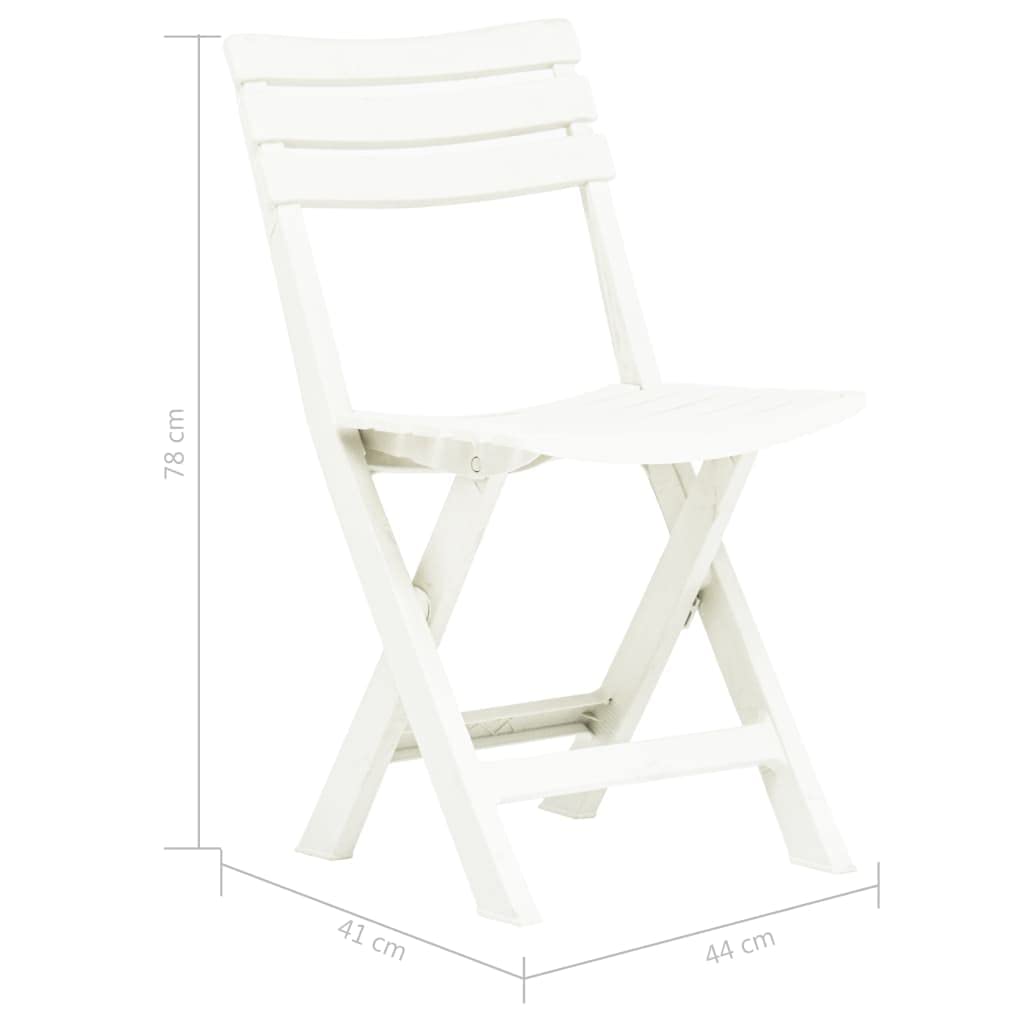 Lot de 2 chaises de jardin pliantes, en plastique, blanches, 44 x 41 x 78 cm, résistantes aux intempéries, légères et pliables, pour terrasse, balcon, camping, jardin