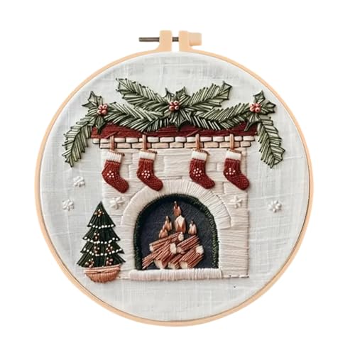 Image of Huacan Embroidery Kit for Beginners Adults, Easy Needlepoint Kits for Adults with Stamped Embroidery Patterns. (Chimney)