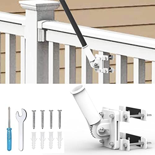 NO Drill Flagpole Mount Fit for Balcony Railing - Flag Pole Holder Perfect for Apartment -with 8 Anti-Skid Silicone Patches - for 1 inch or thinner flagpole (White)