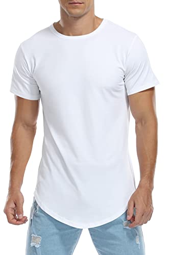 KESIHAN Men's Hip Hop Wave Round Hem T-Shirt Round Neck Cotton Casual Fashion Top