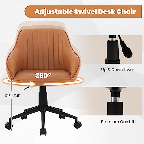Giantex-Leather-Office-Chair-Brown-Set-of-2-Mid-Century-Desk-Chair-with-Wheels-Ergonomic-Armrests-Adjustable-Swivel-Rolling-Task-Chair-Upholstered-Leisure-Arm-Chair-for-Home-Office-Study-Bedroom Giantex Leather Office Chair Brown Set of 2 Mid Century Desk Chair with Wheels Ergonomic Armrests Adjustable Swivel Rolling Task Chair Upholstered Leisure Arm Chair for Home Office Study Bedroom