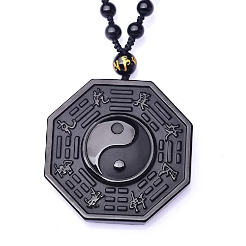 Accueil Bagua Miroir Obsidian Yin Yang Bagua Pendentif Collier Dames Pendentif Energy Amulet apporte Bonne Chance et Richesse (Color : A)