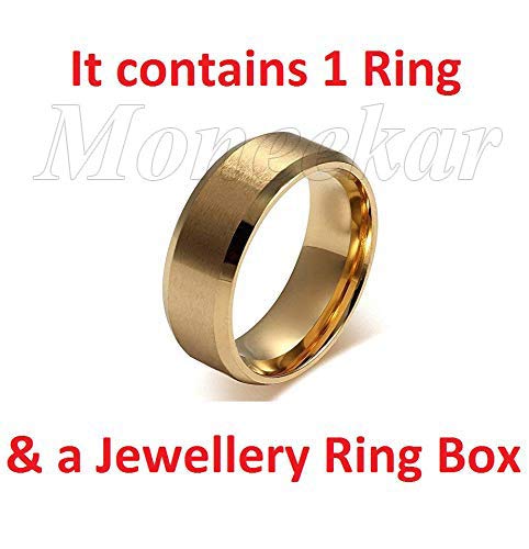 Image of Moneekar Jewels 18K Stainless Steel And Gold Plated Bevelled High Polish Edge Ring for Men (Gold)