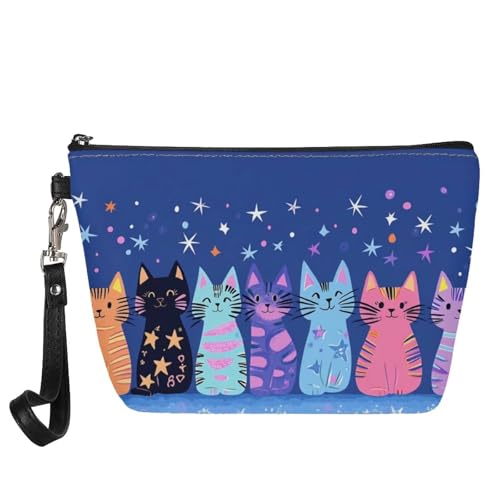 Mumeson Cosmetic Bags with Wristlet Strap Cute Cat Print Travel Make-up Pouch Coin Purse Waterproof PU Leather Toiletry Pouch