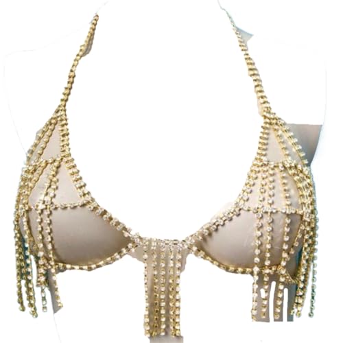 Sexy Diamond Chest Chain Bra Panties Sparkly Rhinestone Body Chain Crystal Bikini Chest Jewelry Lingerie Woman Nightclub Clothing (Silver)