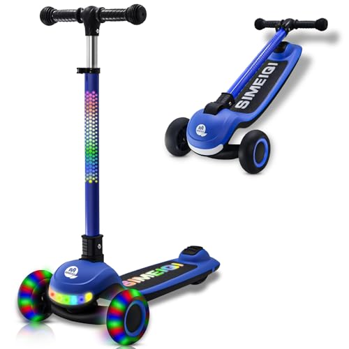 Patinete de 3 ruedas para niños con luces LED, manillar y cubierta, patinete plegable de 3 ruedas para niños y niñas de 3 a 12 años, inclinarse para dirigir, ruedas extra anchas, patinete para niños