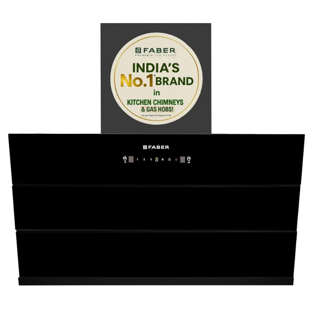 Bliss 90cm 1350m³/hr Filterless Kitchen Chimney | Slant Body | Autoclean Alarm|Moodlight | Touch&Gesture | 8Yr on Motor,2Yr Comprehensive Warranty by Faber | Hood Bliss FL SC HC BK IN 90, Black