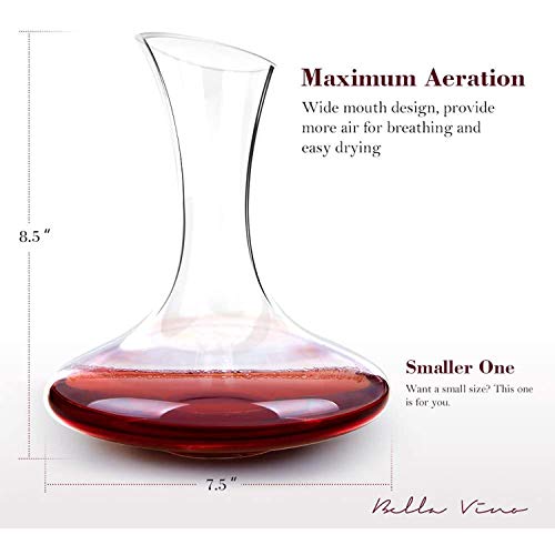 Best Red Wine Decanter By Bella Vino - Improves Wine Taste By Softening Tannins - Great Table Centerpiece - Elegant and Effective - Made From 100% Lead Free Premium Crystal Glass - Port Wine Decanters