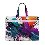 ペイントスプラッタープリント大容量キャンバストートファイルバッグ レディース メンズ ドキュメント オフィス 旅行 ショッピング