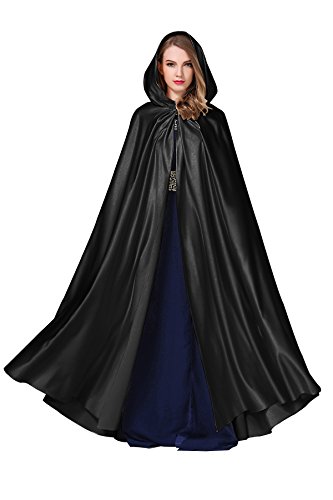 Women's Wedding Hooded Cape Bridal Cloak Poncho Full Length Black