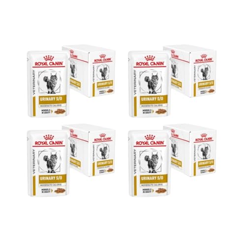 Royal Canin Veterinary Urinary s/o Moderate Calorie | Pack de 4 | 4 x 12 x 85 g | Aliment Complet diététique pour Chats | pour la dissolution des calculs de struvite |...