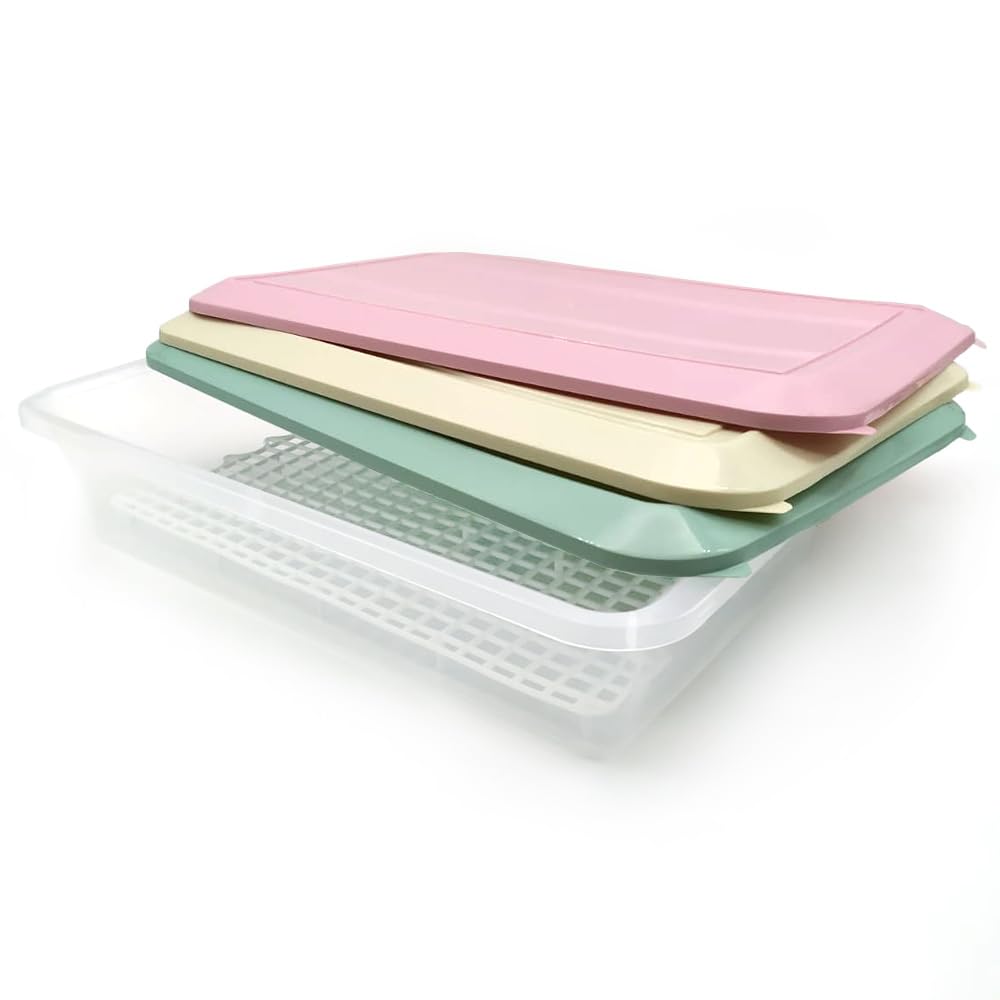 Pack 12 Bandejas Descongelar Alimentos 4,2L Tapa Colores, Rejilla Antigoteo | 36 x 24 x 8,5cm. Sin BPA. Recipiente para descongelación más higiénica. Ideal cocinas, restaurantes, hostelería y cátering
