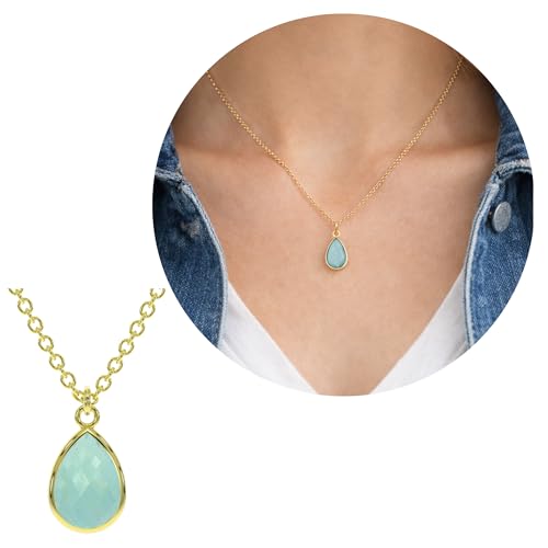 ABSHEL Aquamarine Necklace for Women, Premium Gold Pear Drop Necklaces