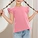 Girls Ruffled Short Sleeve T-Shirts Loose Breathable Crew Neck Blouses Stretchy Comfy Summer Casual (Pink, 5-6 Years)
