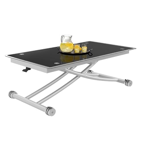 IDMarket Mesa 2 en 1 elevable en mesa de comedor para 2 personas Urbana Bandeja de vidrio templado