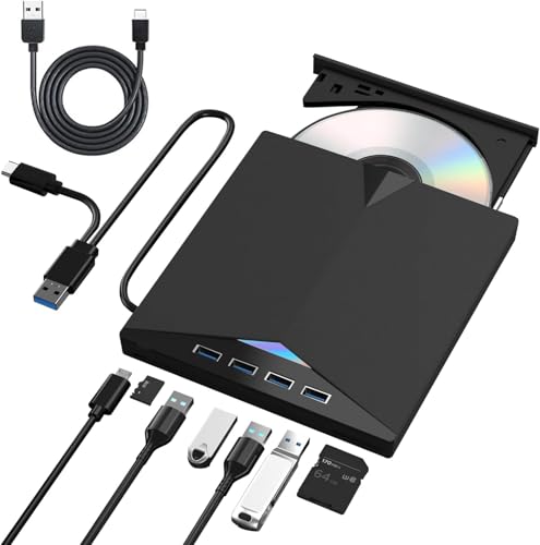 Ai-Yong Heng 8 en 1 Lecteur Blu-Ray Externe, Lecteur DVD/BD Blu Ray avec USB 3.0 Type-C, Portable Lecteur Blu Ray Externe, 3D CD DVD Optical Bluray Drive pour PC Windows...