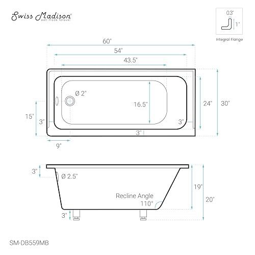 Image of Swiss Madison Voltaire 60 inch x 30 inch Left-Hand Drain Alcove Bathtub in Matte Black