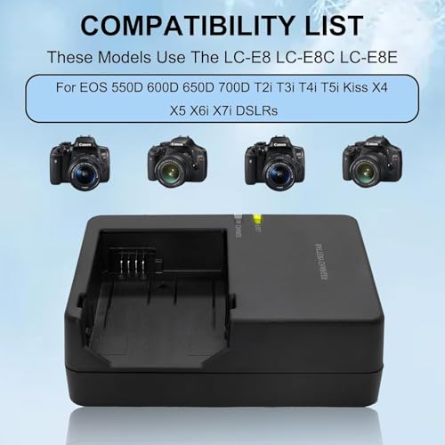 Image of LP-E8 Battery Charger - Compatible for Canon Rebel T3i, T2i, T4i, T5i, EOS 600D, 550D, 650D, 700D, Kiss X5, X4, Kiss X6, LC-E8E