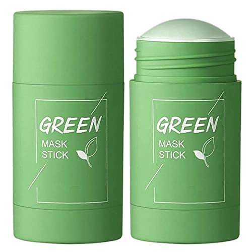 Green Tea Mask Stick, Green Tea Cleansing Mask Stick, Green Mask Stick for Face Moisturizes Oil Control, Deep Clean Pore, Improves Skin,Blackhead Remover, for All Skin Types Men Women - 2 Pack
