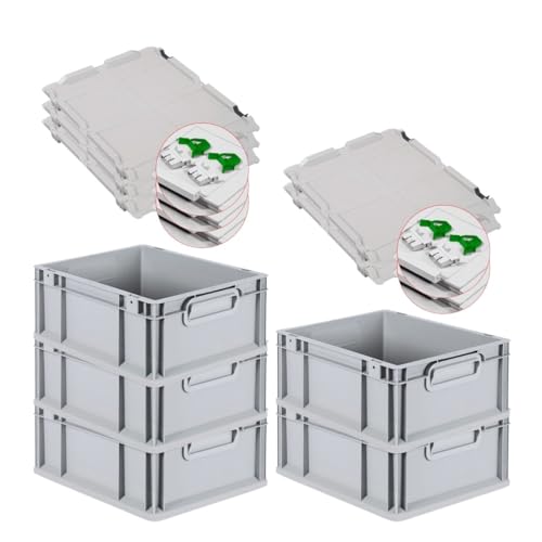 PROREGAL SuperSparSet 5x Eurobox NextGen Economy mit Scharnierdeckel & grünen Verschlüssen | Griffe geschlossen | HxBxT 17x30x40cm | 16 Liter | Eurobehälter Transportbox Transportbehälter