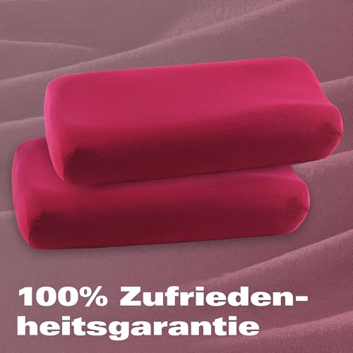BaSaTex Bio Kissenbezüge Spannbezüge 2er Pack für Nackenkissen und Gesundheitskissen | 97% GOTS-Zertifizierte Baumwolle + 3% Elasthan | 40x60 cm - 45x65 cm | Bordeaux