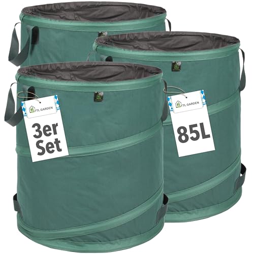 TTL Garden 3x 85L Premium Pop Up Gartensack - 220gsm 600D Oxford Gewebe selbstaufstellend extra robust & wasserfest -...
