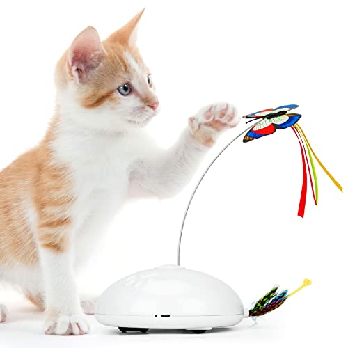 gelrovaled Juguetes interactivos para Gatos, Juguetes electrónicos para Gatos Mariposa, 3 Modos de...