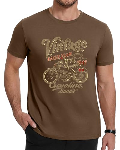Aiyino Mens Slim Fit Motorcycle T Shirt Vintage Biker Graphic Tee Retro Racer Cotton Casual Shirt Coffee XXL
