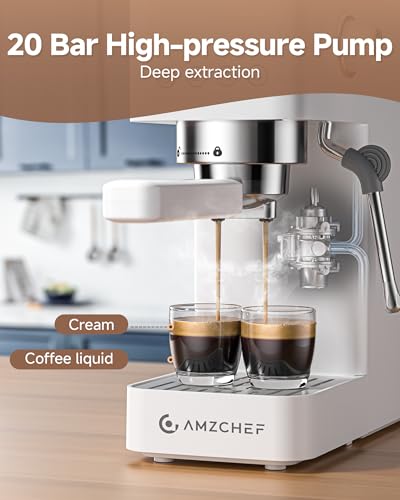 AMZCHEF Espresso Machine de 20 bar, Compact expresso Maker with Steam Milk Frother, Coffee Maker with 40 oz Removable Water Tank for Home, Máquina do café para cappuccino, Latte, americano, 1350 W - Imagem 2