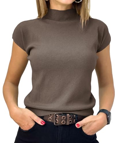 Saodimallsu Womens Short Sleeve Sweater Mock Neck Summer Casual Basic