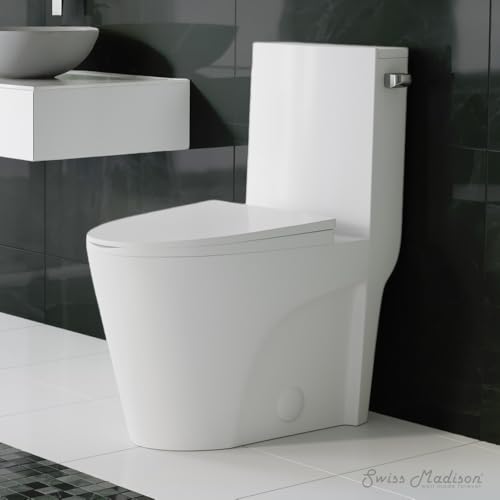 Inodoro de una pieza Angers, con descarga en remolino, entrada lateral derecha, altura estándar, 10 pulgadas de distancia al muro, capacidad de descarga 1.28 GPF, forma alargada, color blanco mate miniatura 2