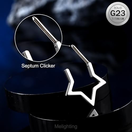 Melighting Titanium Star Septum Ring 16G, 8mm Solid Titanium G23 Daith Piercing Jewelry, Clicker Conch Helix Earring for Women3
