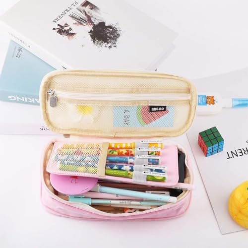 Image of Parshya Kawaii Pencil Case 2 Compartment Cute Pencil Pouch Aesthetic Pencil Case for Girls Large Capacity Pen Pencil Pouch Multifunctional Stationery Organizer for School Office (Spacial Pink)