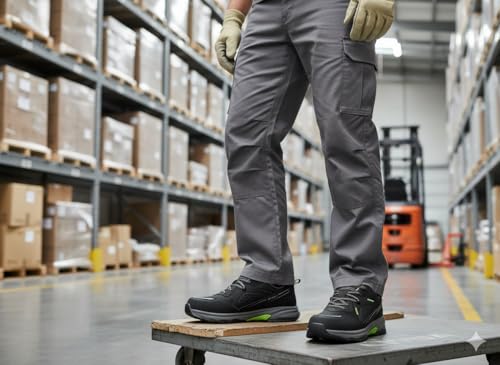 SPIEZ Men’s Safety Work Shoes,Composite Toe, Slip and Oil Resistant,Work Sneakers for Construction,Warehouse Black/Green(US 7.5-12)4