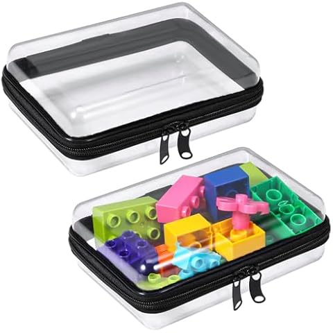 2 Pack Zippered Hard Pouch, Clear Plastic Storage Box Containers Small Toiletry Bag, Clear Hard Shell Zipper Case for Small Items, Toys, Building Blocks, Puzzles, Cosmetics, Stationery Accessories Cover