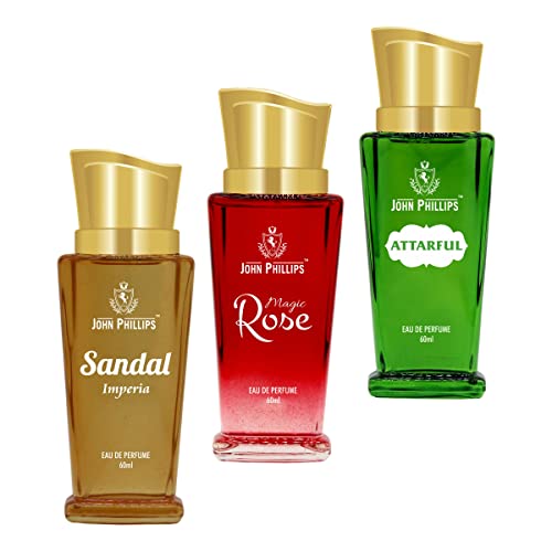 Image of John Phillips Sandal Imperia, Magic Rose & Attarful 60 ml + 60 ml + 60 ml Eau De French Perfume - Unisex Perfume For Men & Women