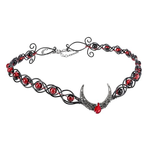 CoTeeZa Gothic Celtic Beaded V-Shaped Crown - Medieval Viking Black Moon Headpiece Fairy Elf Circlet Renfaire Elven Headband for Witch Renaissance Halloween Party Cosplay