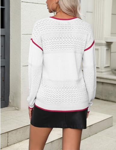 Image of Zeagoo Sweaters for Women Long Sleeve Tops V Neck Outfits Fall Clothes | Womens 2026 Fall Sweaters,Long Sleeve Ribbed Knit Pullover,V Neck Lightweight Tops,Crochet Pullover Sweater,Outfits,Knit Tops